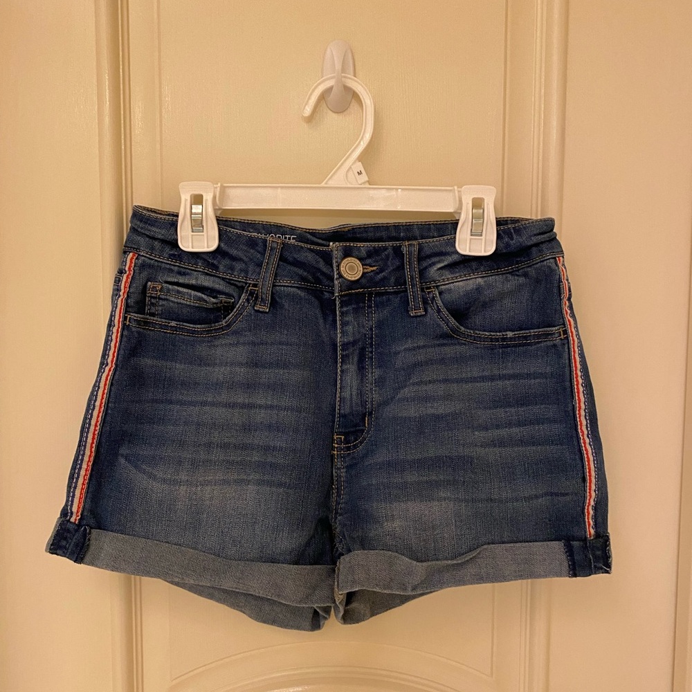 So Favorite High-Rise Shortie Side-Stripe Jean Shorts